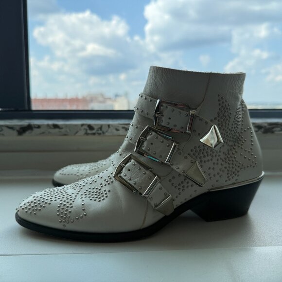 Chloe Suzanna White Studded Ankle Western Booties 35 - Picture 3 of 16